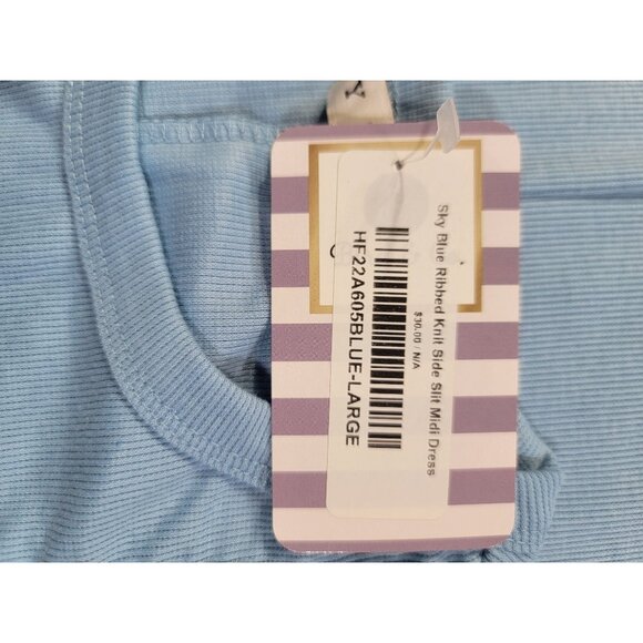 Hyfve Womens Large Midi Dress Sky Blue Ribbed Knit Sleeveless Side Slit  NTW - Picture 4 of 8